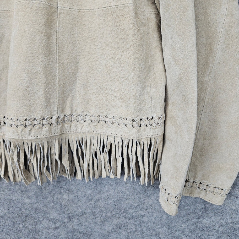 Lisa International Women Tan Suede Fringe Jacket Size L Leather Western Boho Zip - Picture 4 of 10